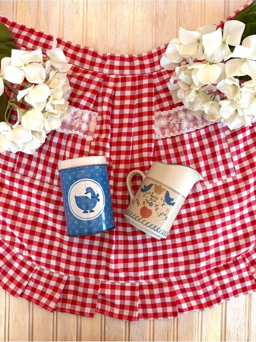 Country Cottagecore Small Goose Tin and Blue Bird Creamer